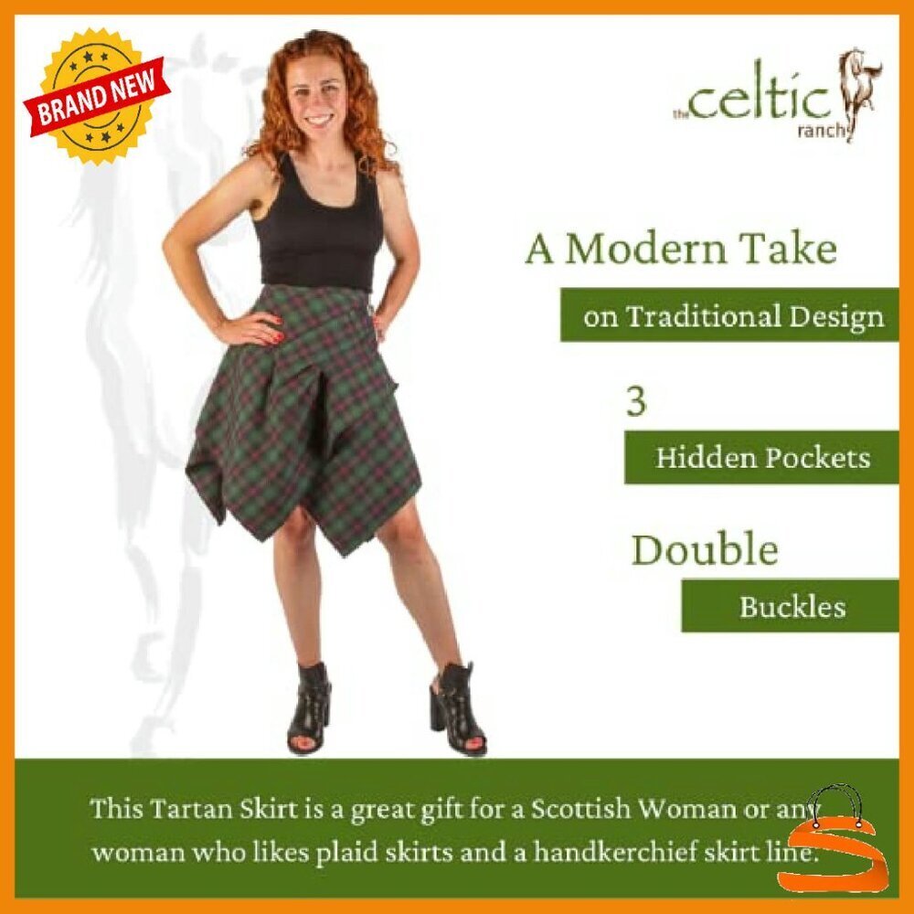 Pleated Tartan Skirt with Pockets Adjustable Fit Women's Plaid - Picture 3 of 8